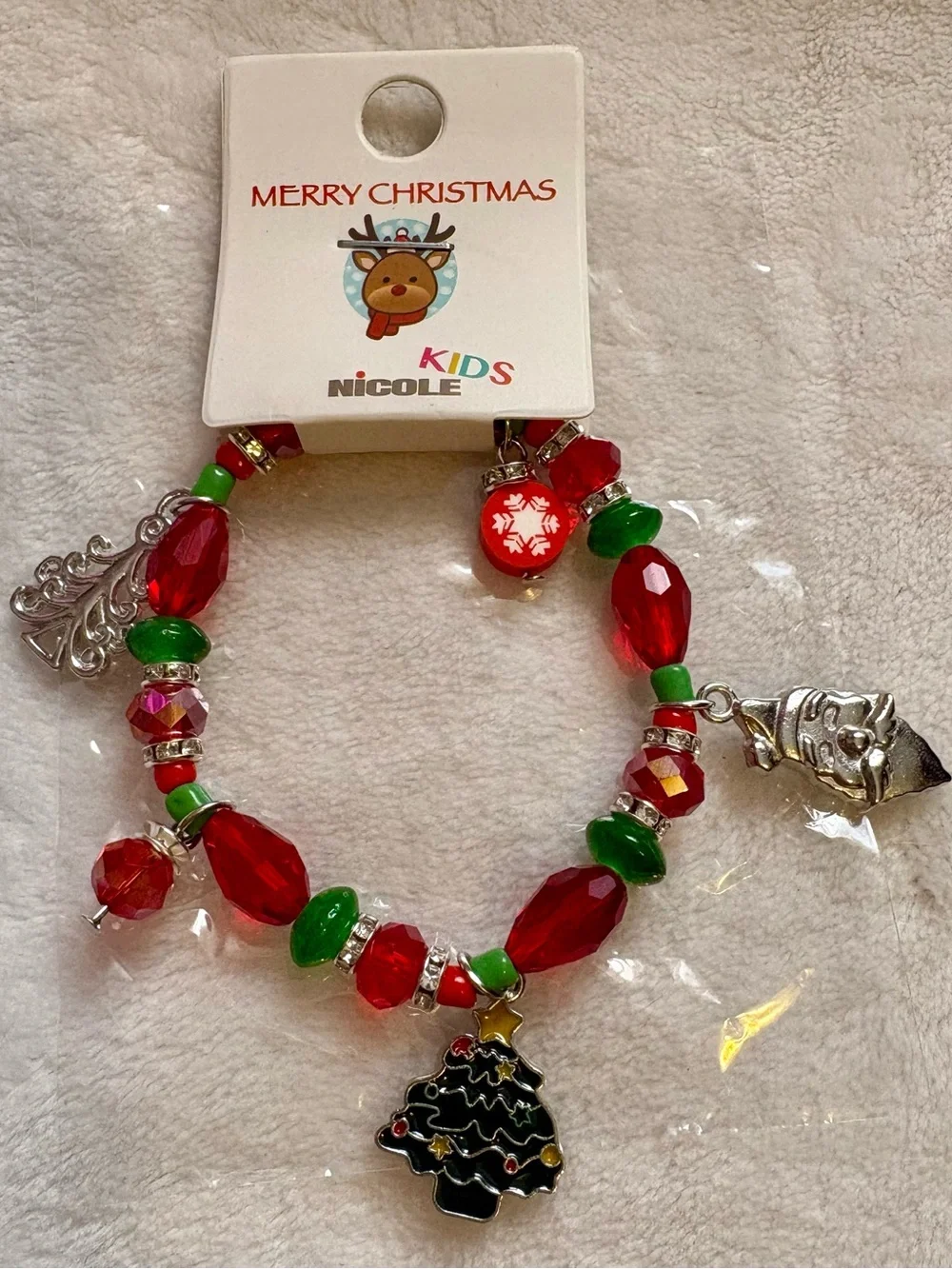 Nicole Kids Red & Green Christmas Silver Charm Bracelet